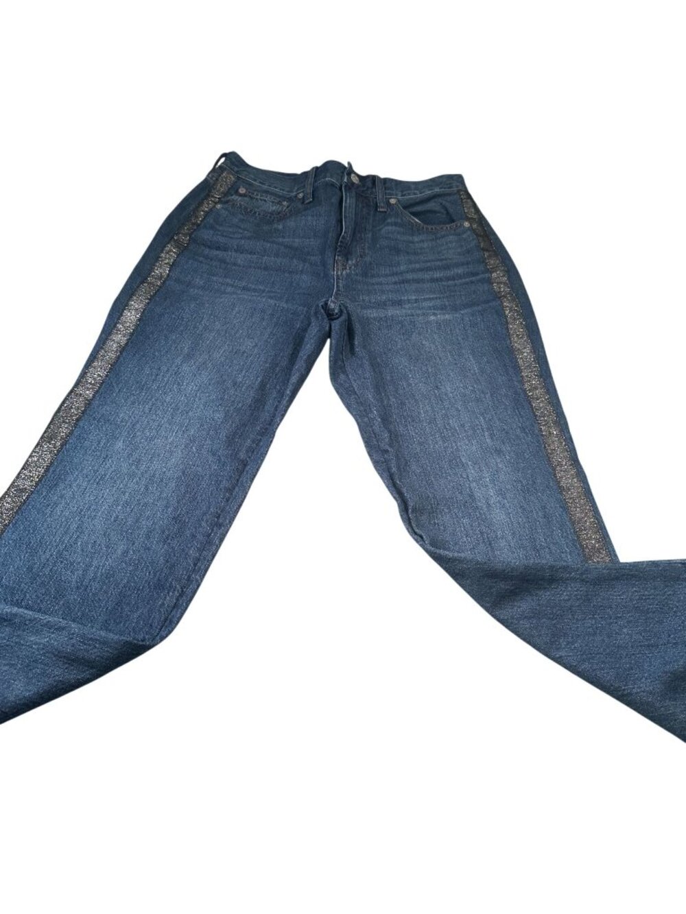 Madewell Perfect Vintage Denim Jeans Womens Metallic Tuxedo Stripe Edition Mid